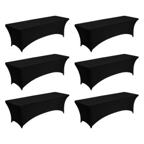 6 Pack Table Cloth for 8FT Rectangular Fitted Events, Wrinkle-Resistant Stretch Black Table Covers, Washable Spandex Tablecloth Protector, for Pa