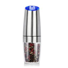Gravity Electric Salt And Pepper Grinder Set Stainless Steel LED Light One Hand Operation (Color: 1pc)